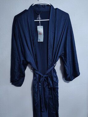 NWT Sioro size L dark blue navy womens robe silky soft
